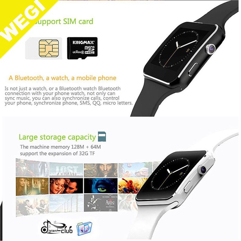 X6 sim card Smart Watch Smartwatch IPS HD Curved Display Sync SMS Facebook Whatsapp Message Support SIM TF Card for Android iOS