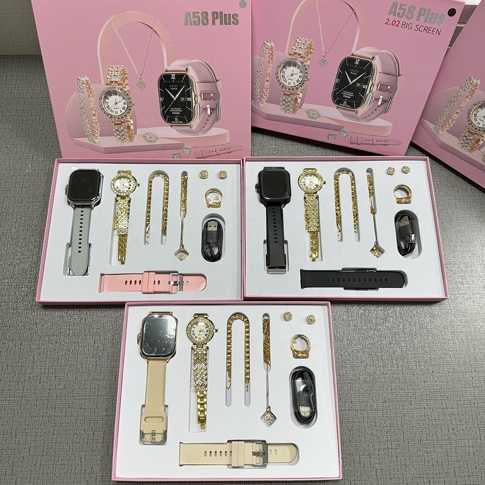 A58 Plus Smartwatch with 2 straps Earrings bracelets necklaces set Reloj inteligente Montres intelligentes BT Call Smart watch