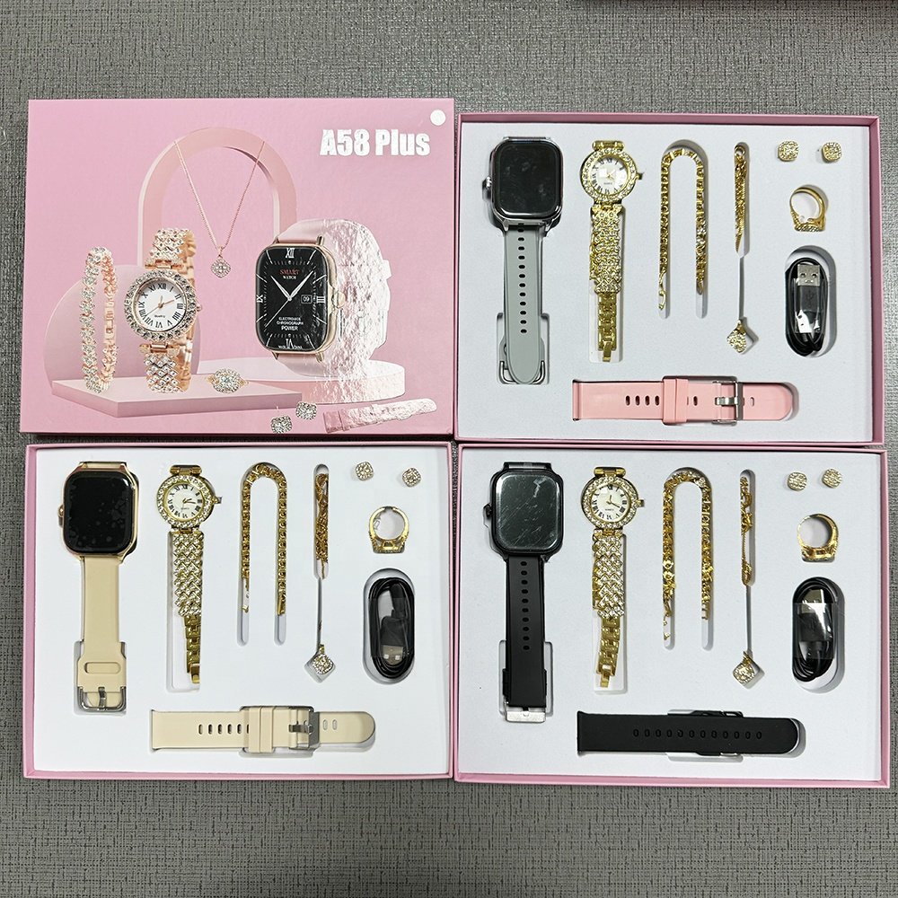 A58 Plus Smartwatch with 2 straps Earrings bracelets necklaces set Reloj inteligente Montres intelligentes BT Call Smart watch