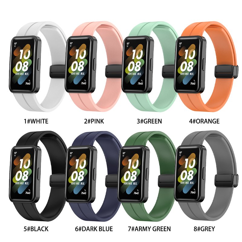 Silicone Watchband for Huawei Band 7 Smart Watch Strap Soft Wristband Sport Magnetic Folding Buckle Bracelet Replacement Strap