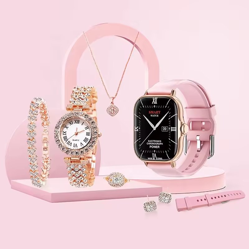 2024 New Smart Watch Women's A58 plus Women's Girlfriend Watch Necklace Earrings Jewelry Christmas/Birthday Gift Box