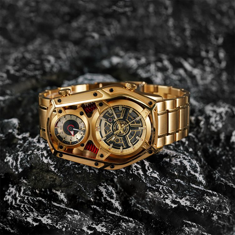 100M waterproof golden Stainless Steel Material custom watch DUAL MOVEMENT mechanical watches Luminous mens watches