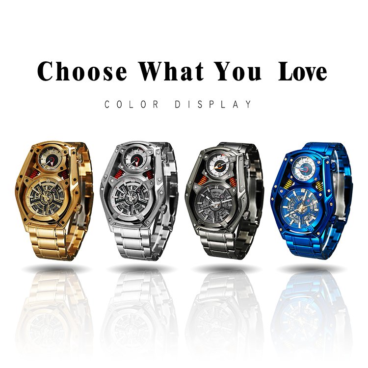 100M waterproof golden Stainless Steel Material custom watch DUAL MOVEMENT mechanical watches Luminous mens watches
