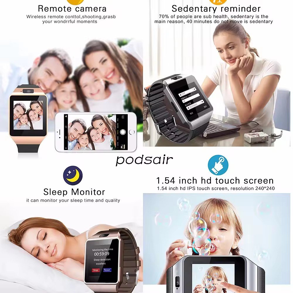 Wholesale Android Camera Blue tooth Wrist Mobile Reloj intelligente Sport Smartwatch DZ09 Smart Watch With Sim Card Slot