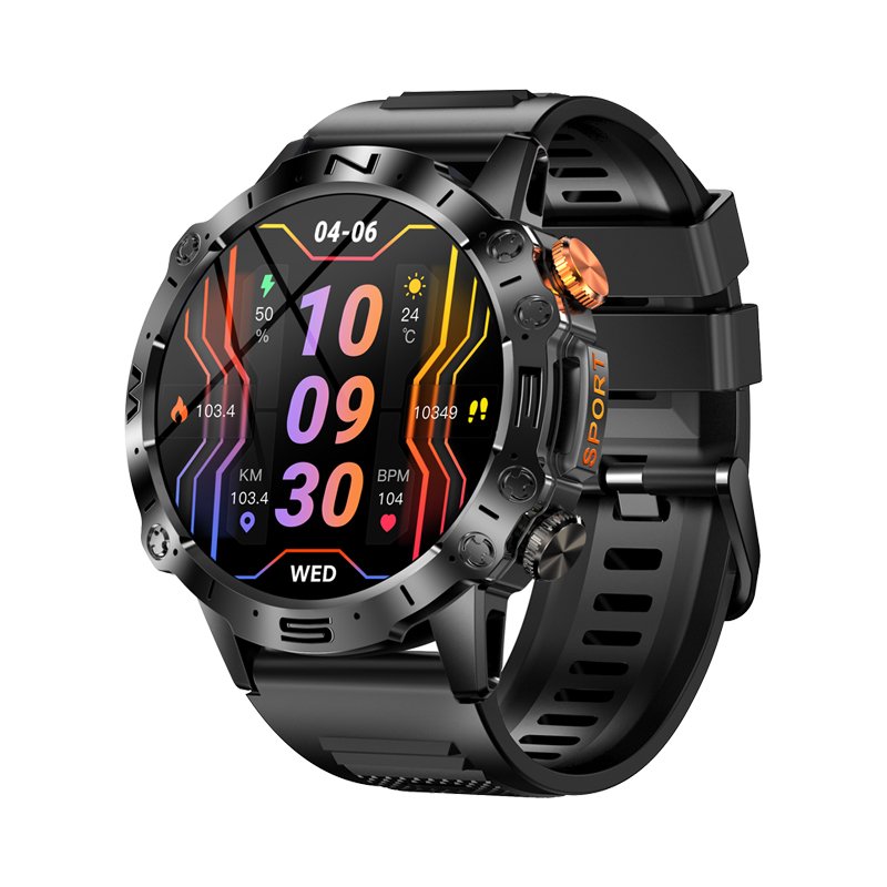 Karen M Hot AMOLED Smart Watch K59 with Camouflage Strap, 1.43inch 466*466 Display 380mAh Battery Phone Call Fitness Smartwatch