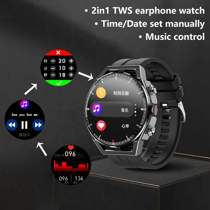 2023 Newest 2 in 1 smart watch ultra BT healthy sports Music control TWS with earbuds Smart watch