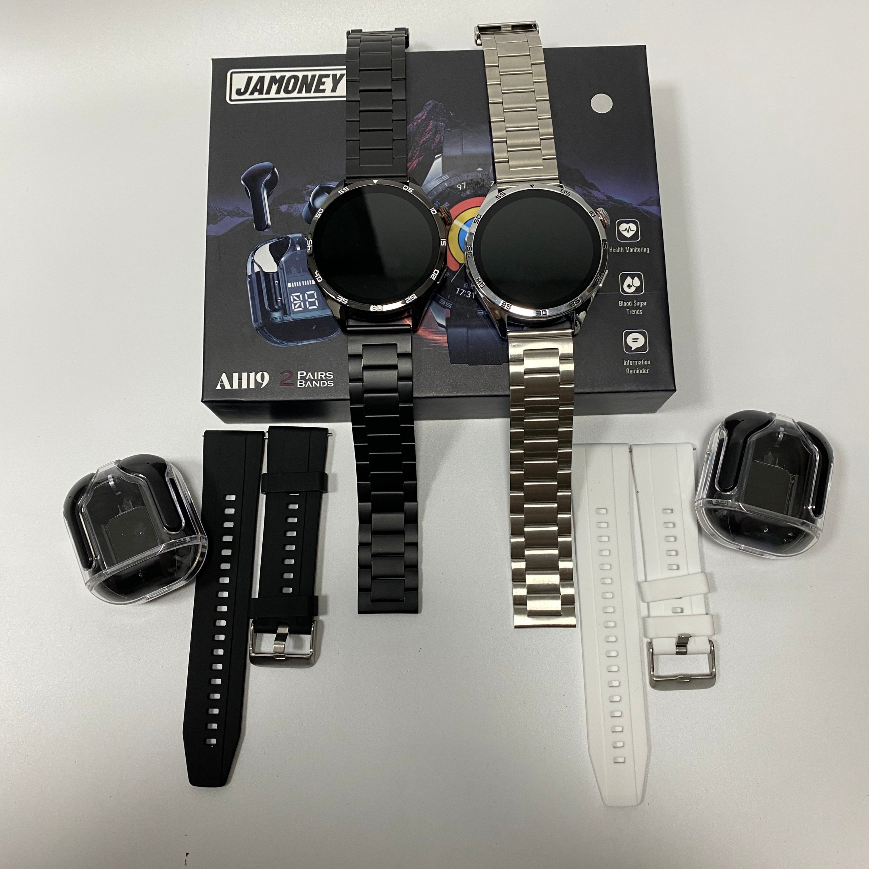 AH19 Smart watch with earbands 2in1 fashion high quality fitness tracker heart rate monitor android reloj smart watch