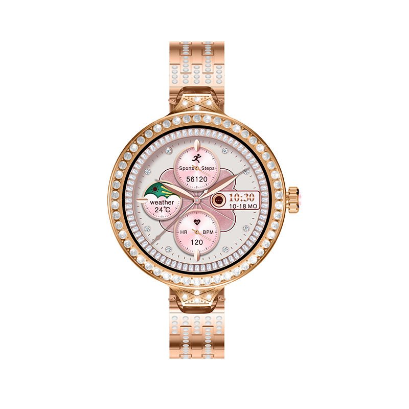 2024 HW16 mini Smart Watch Ladies Diamond Steel 1.32inch Screen Waterproof NFC Smartwatch for Women Fashion Jewelry Set