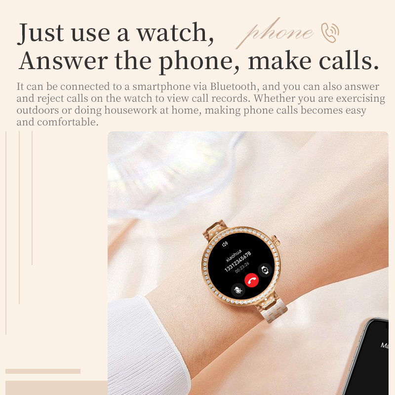 2024 HW16 mini Smart Watch Ladies Diamond Steel 1.32inch Screen Waterproof NFC Smartwatch for Women Fashion Jewelry Set