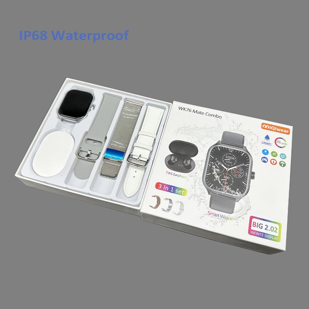 New Best Selling Waterproof Watch WK76 Mate Combo Smart Watches Electronic Watch 3- in-1 fine Bracelet Smartwatch with Earbuds