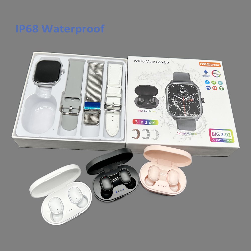 New Best Selling Waterproof Watch WK76 Mate Combo Smart Watches Electronic Watch 3- in-1 fine Bracelet Smartwatch with Earbuds