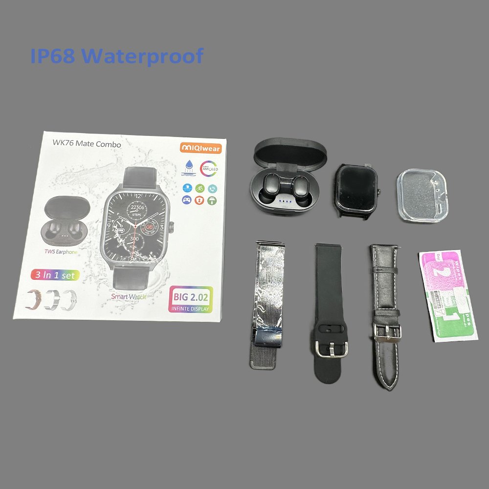 New Best Selling Waterproof Watch WK76 Mate Combo Smart Watches Electronic Watch 3- in-1 fine Bracelet Smartwatch with Earbuds