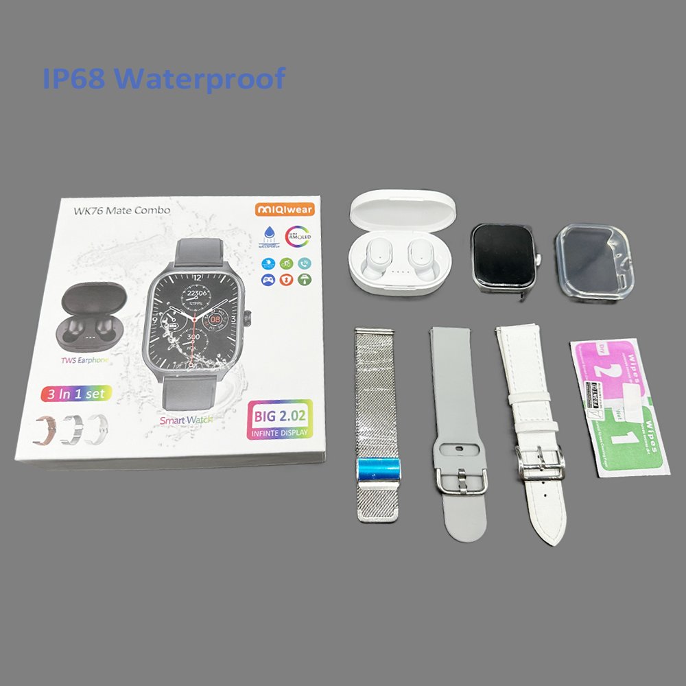 New Best Selling Waterproof Watch WK76 Mate Combo Smart Watches Electronic Watch 3- in-1 fine Bracelet Smartwatch with Earbuds