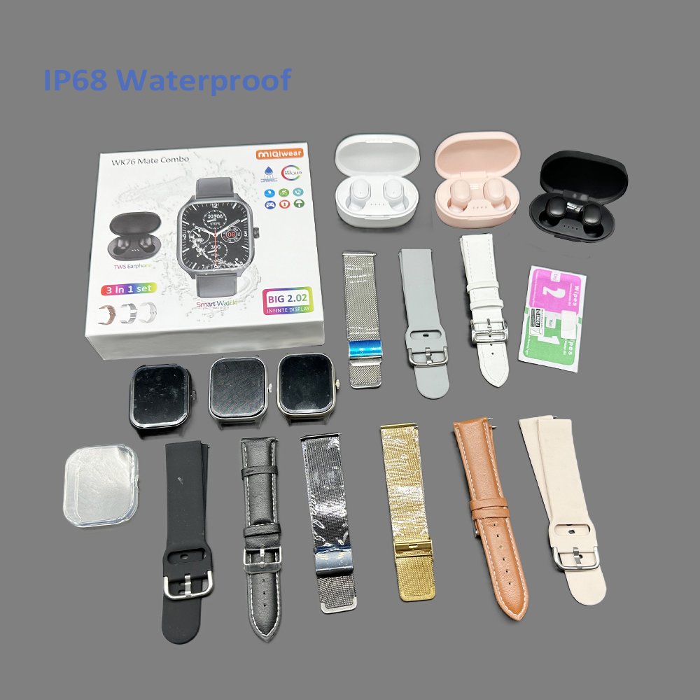 New Best Selling Waterproof Watch WK76 Mate Combo Smart Watches Electronic Watch 3- in-1 fine Bracelet Smartwatch with Earbuds