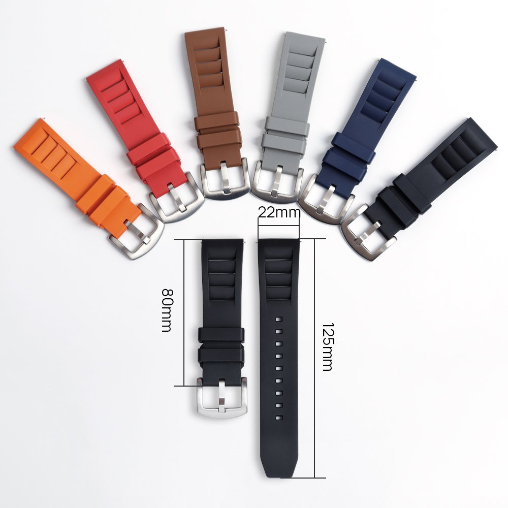 Factory custom high quality FKM watch bands Fluorine rubber watch straps for 22mm smart watch straps
