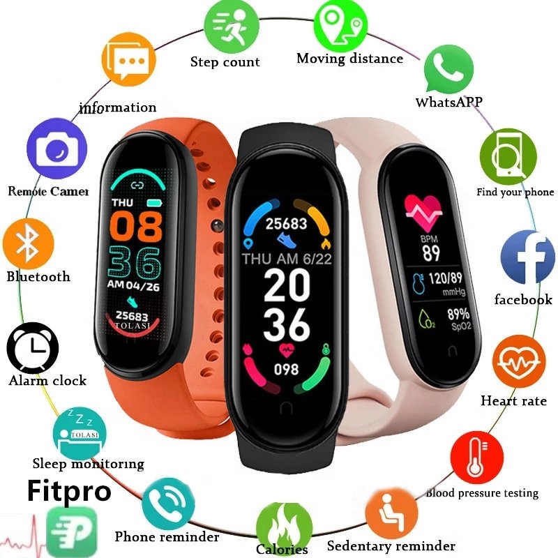 CHEAPEST M6 Fitness Watch Smart Bracelet Heart Rate Smart Watch Band 6 For Iphone 12 Pro Max Waterproof Pedometers Waterproof
