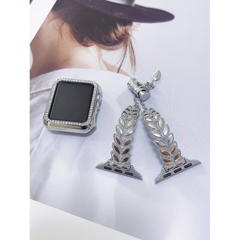 Luxury Lady Women Watch Band Bracelet for Iwatch 7 8 9 Silver Rose Gold Metal Plated Color Smart Watch Bands for Apple Watch