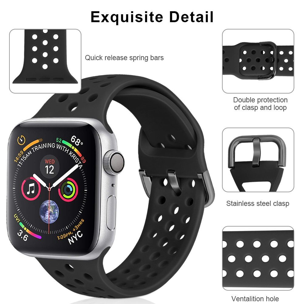 Tschick Sport Strap for Apple Watch Band 4 5 44mm 40mm 42mm 38mm iWatch Bracelet Series 5/4/3/2/1 Silicone Watchband Rubber Belt