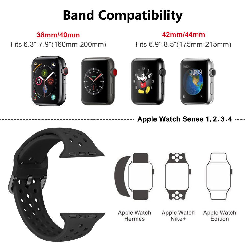 Tschick Sport Strap for Apple Watch Band 4 5 44mm 40mm 42mm 38mm iWatch Bracelet Series 5/4/3/2/1 Silicone Watchband Rubber Belt