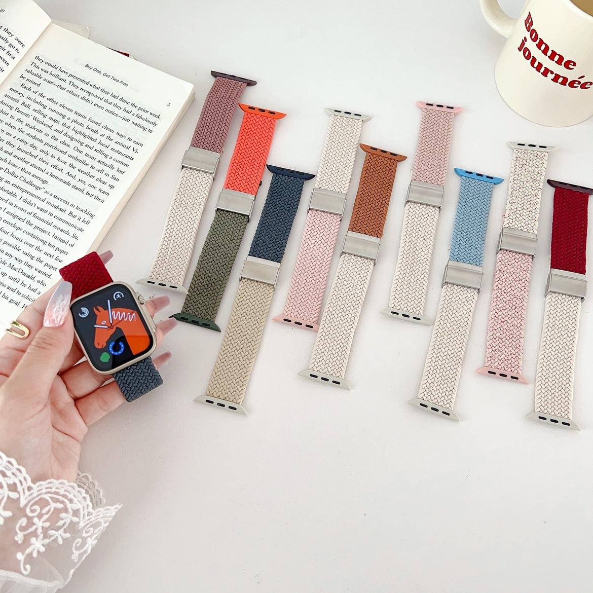 Braided Fabric Nylon Strap For Apple Watch Double color42/44/45 /49mm 38/40/41MM Smart Watch Elastic Braided Nylon Band Strap