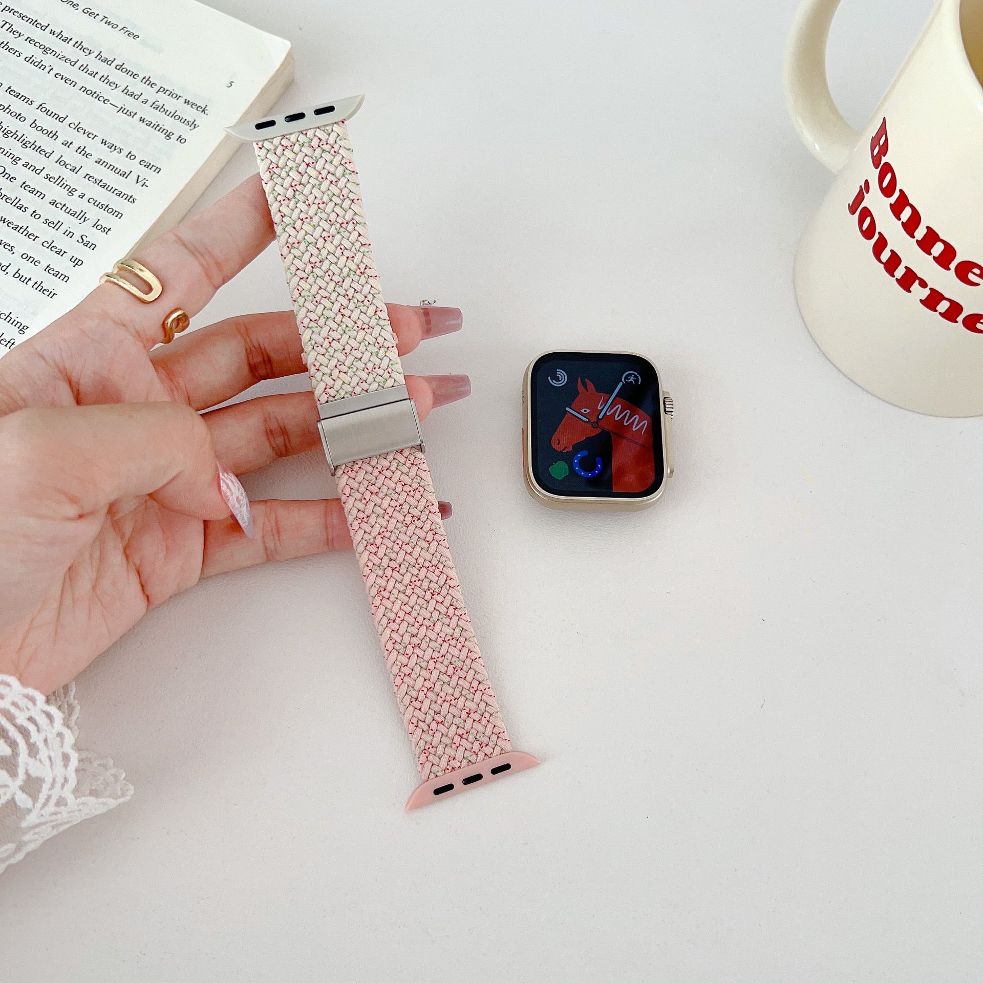 Braided Fabric Nylon Strap For Apple Watch Double color42/44/45 /49mm 38/40/41MM Smart Watch Elastic Braided Nylon Band Strap