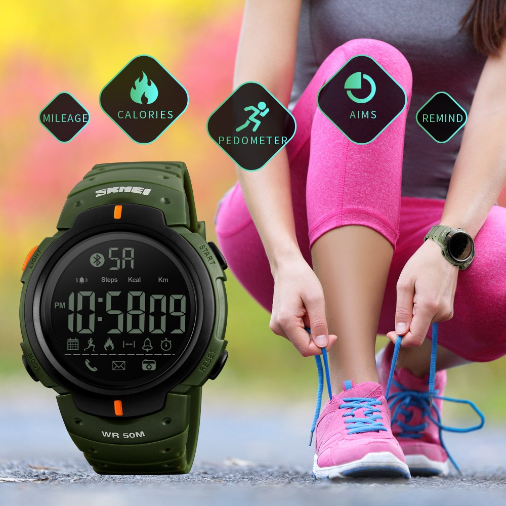 SKMEI 1301 Mens Smart Watch Sport Calories Pedometer Reminder Watch Digital Watches For Men Wrist Luxury Fitness Wristwatches