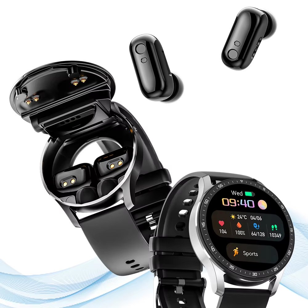 Tws 2 In 1 Music Control Heart Rate Earphone Smart Watch Earbuds Time Set Heath Smart Bracelet Blue Tooth Calling