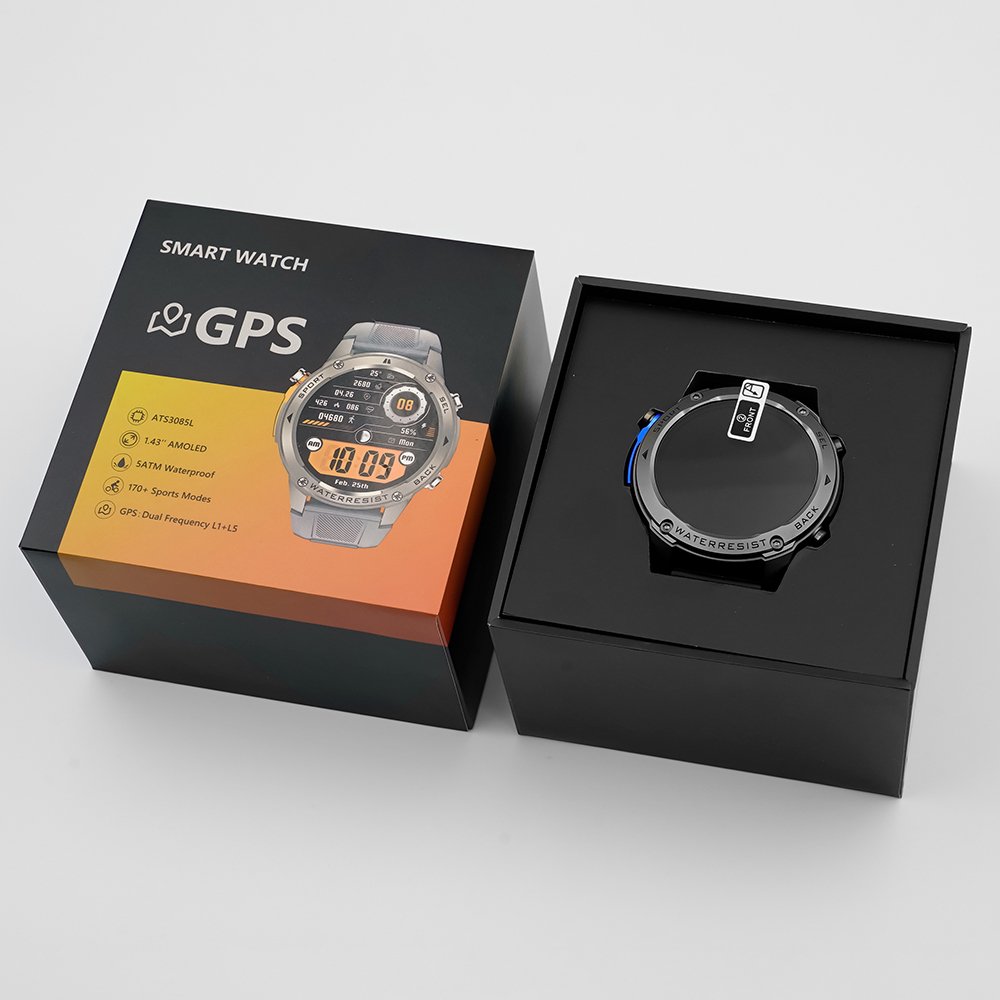 2024 DM56 1.43inch AMOLED 500mAh battery 256MB 5ATM Waterproof BT Calling GPS smartwatches Fitness Sports GPS Smart watch