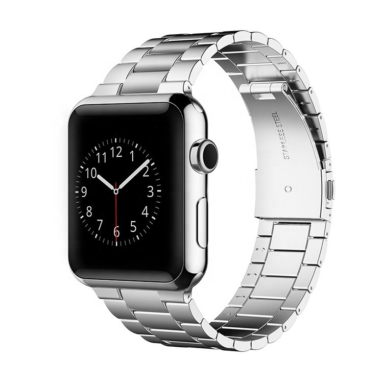 Keepwin Custom Logo Classic Metal 3 Bead Solid 304L Stainless Steel Pretty Smart Watch Band Strap for Apple iWatch 9 8 7 6 5 4