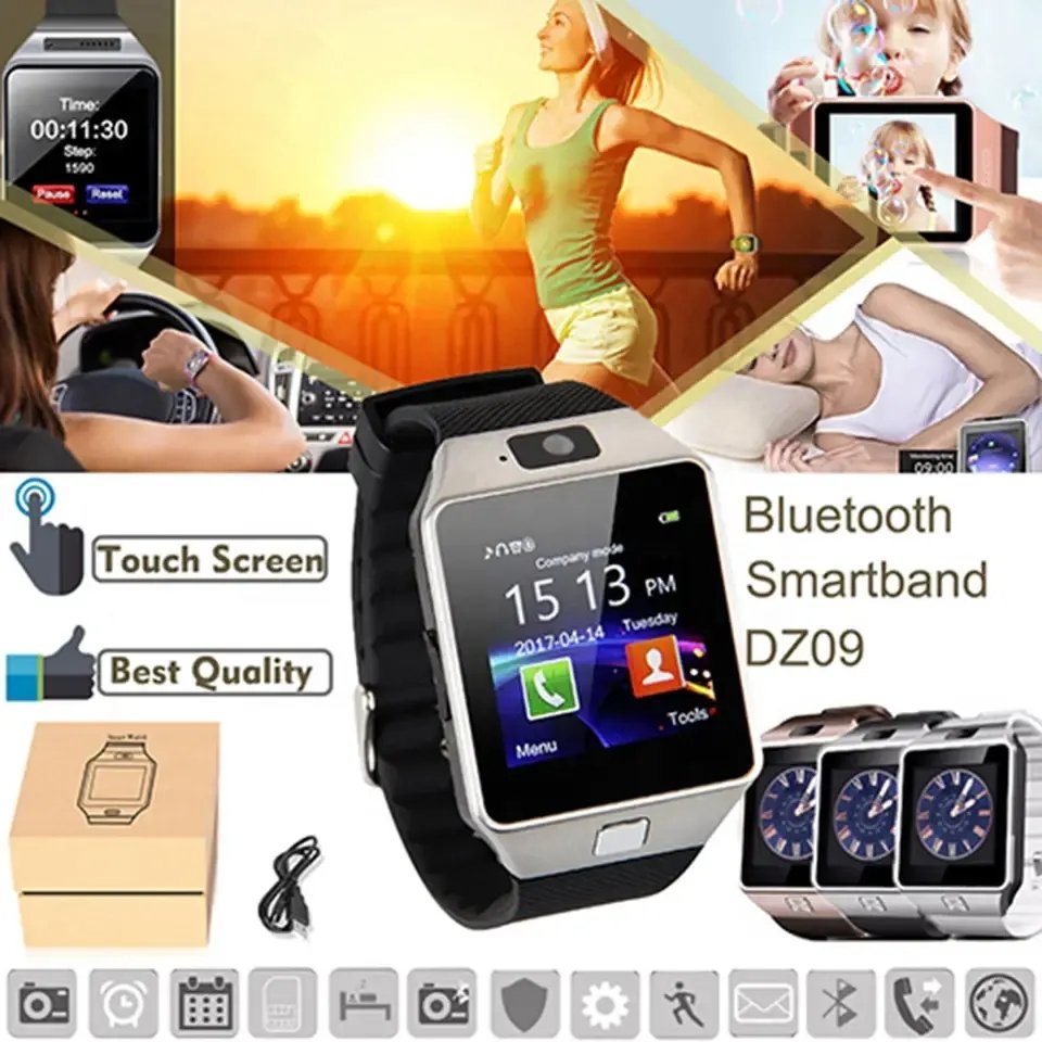 Factory Price Mobile Watch Phones Camera SIM Video Call WiFi Touch Screen Reloj Inteligente Smartwatch DZ09 Smart Watch