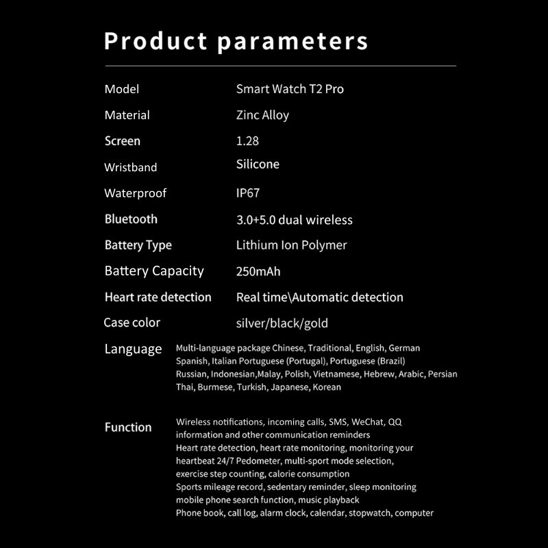Hot Selling T2pro Smartwatch Watch Waterproof Active 2 Full Touch Screen Bracelet T2 Pro Round Smart Watch FitPro APP