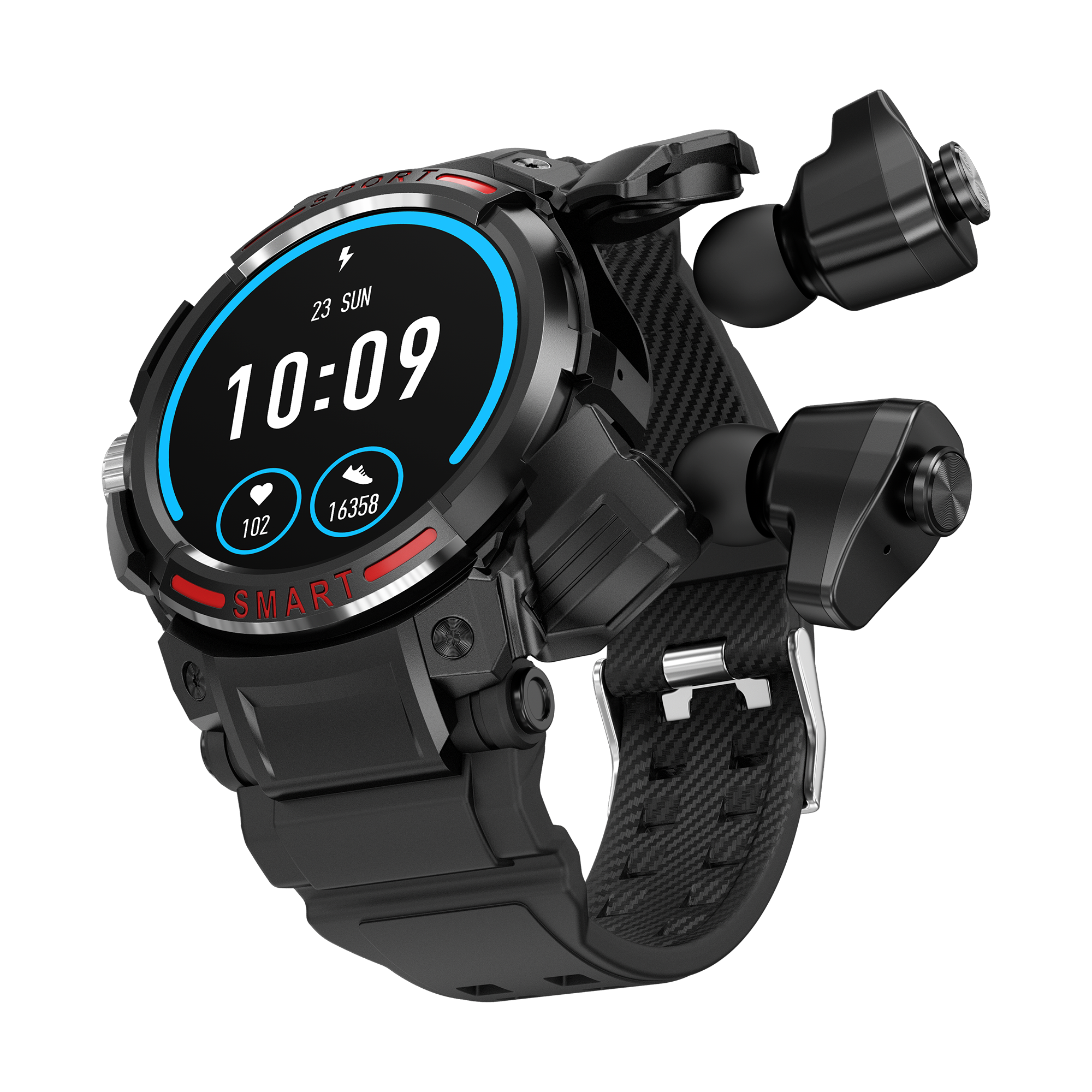 2023 AMOLED GT100 TWS fashion Smart watch 2 in 1 headset smartwatch IP67 Sports Business smart watches with earphone