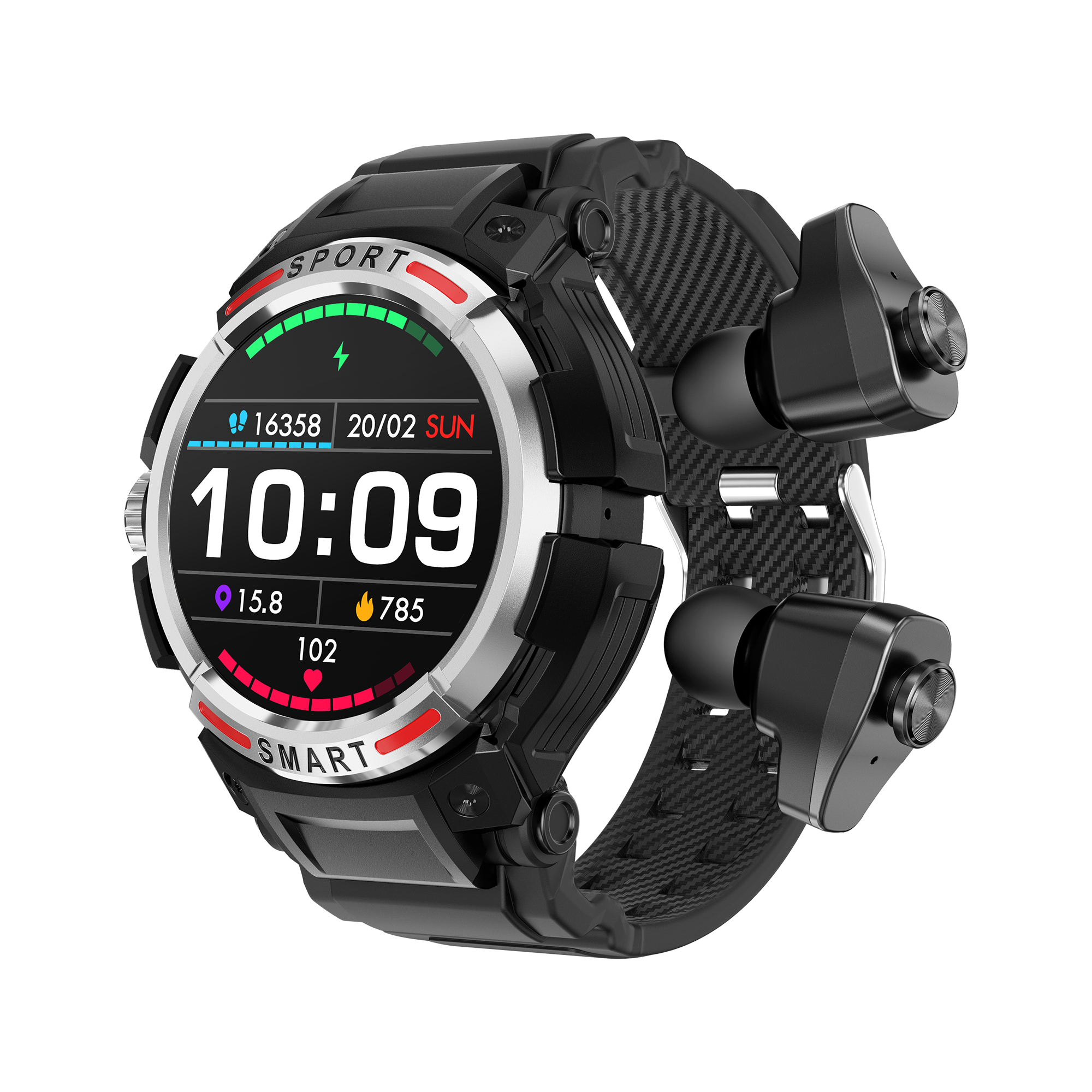 2023 AMOLED GT100 TWS fashion Smart watch 2 in 1 headset smartwatch IP67 Sports Business smart watches with earphone