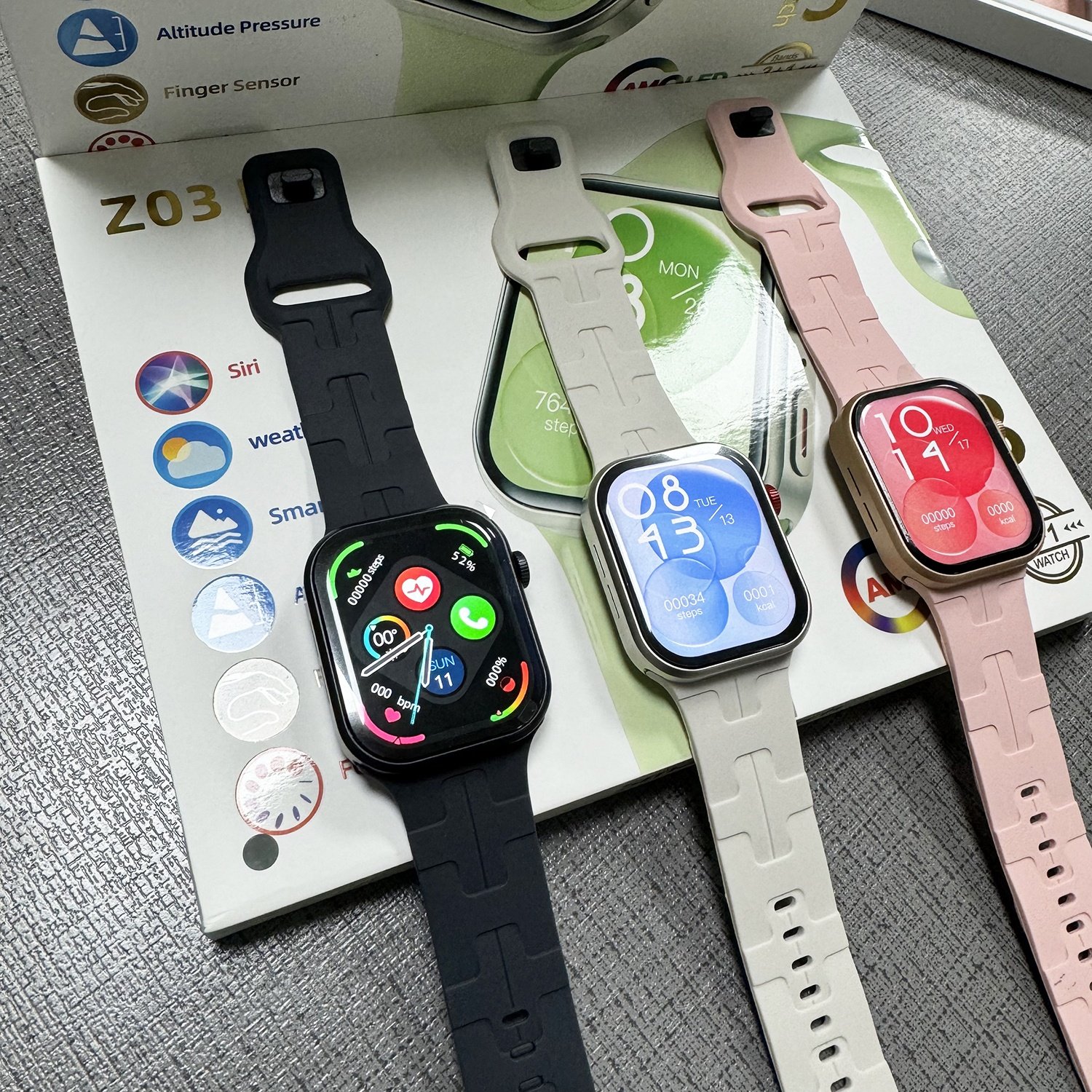 Z03 3 Straps 2.04" AMOLED Smartwatch 2024 Hombre Mujer Montres Reloj intelligentes BT Call Heart rate Smart watch Z03 Pro