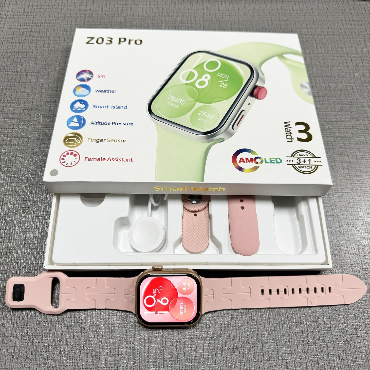 Z03 3 Straps 2.04" AMOLED Smartwatch 2024 Hombre Mujer Montres Reloj intelligentes BT Call Heart rate Smart watch Z03 Pro