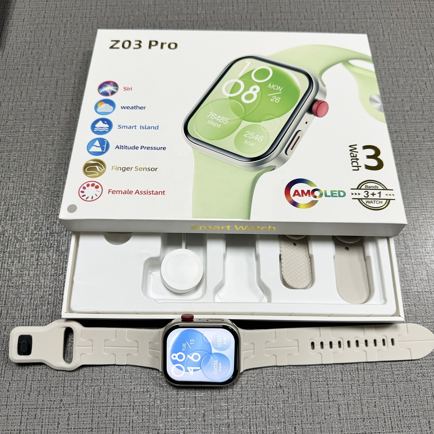 Z03 3 Straps 2.04" AMOLED Smartwatch 2024 Hombre Mujer Montres Reloj intelligentes BT Call Heart rate Smart watch Z03 Pro