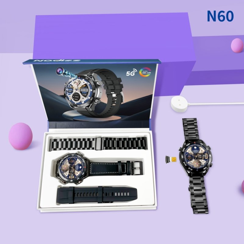 2024 new arrival 5G 4G smart watch N60 sim card 4+64GB AMOLED screen NFC GPS WiFi Android video call smart watch for men