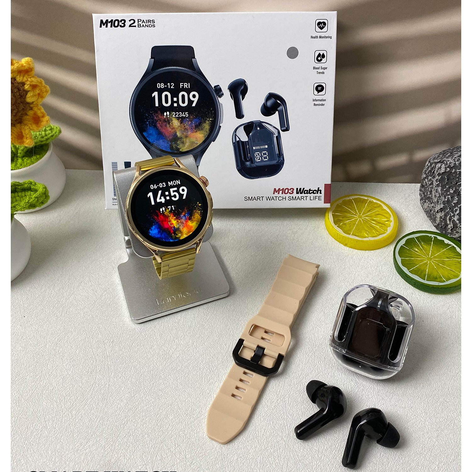 M103 2in1 suit Health Men women Smartwatch with Air31 TWS Earphone Sleep Fitness tracker Message reminder Sport M103 Smart watch