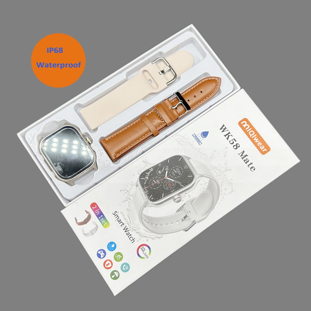 High quality IP68 Waterproof Smart Watch WK58 Mate Multi Sport Modes Double Strap Leather/Silicone Watchband Watch for Men