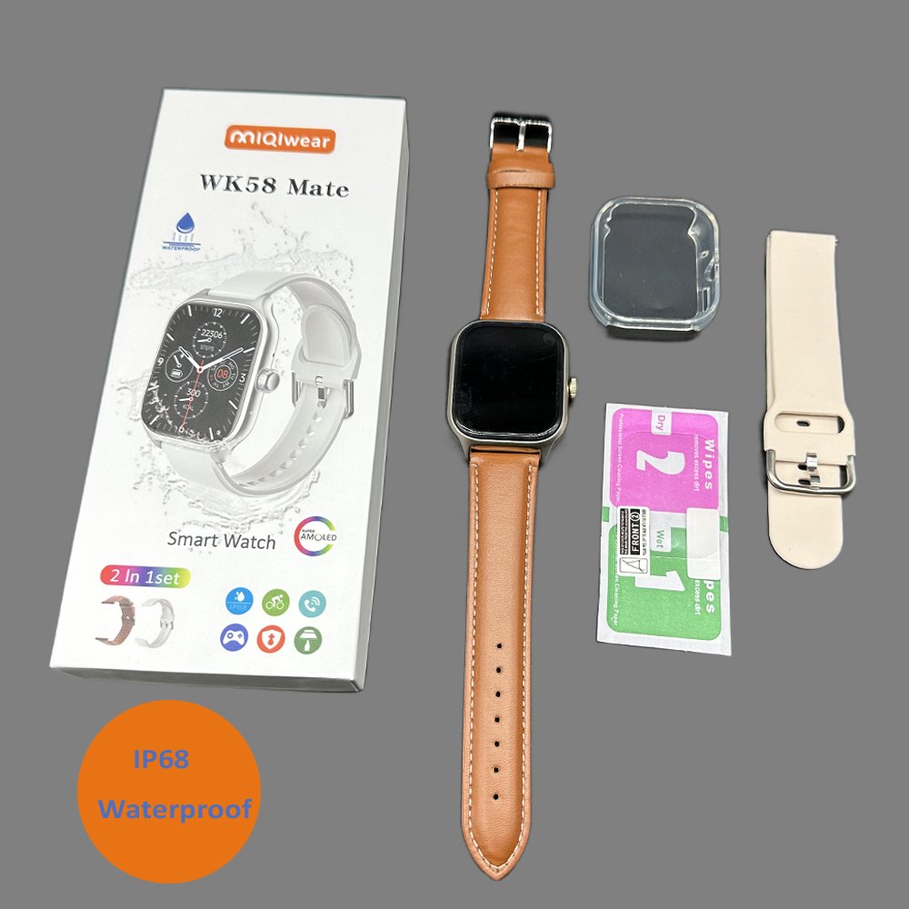 High quality IP68 Waterproof Smart Watch WK58 Mate Multi Sport Modes Double Strap Leather/Silicone Watchband Watch for Men