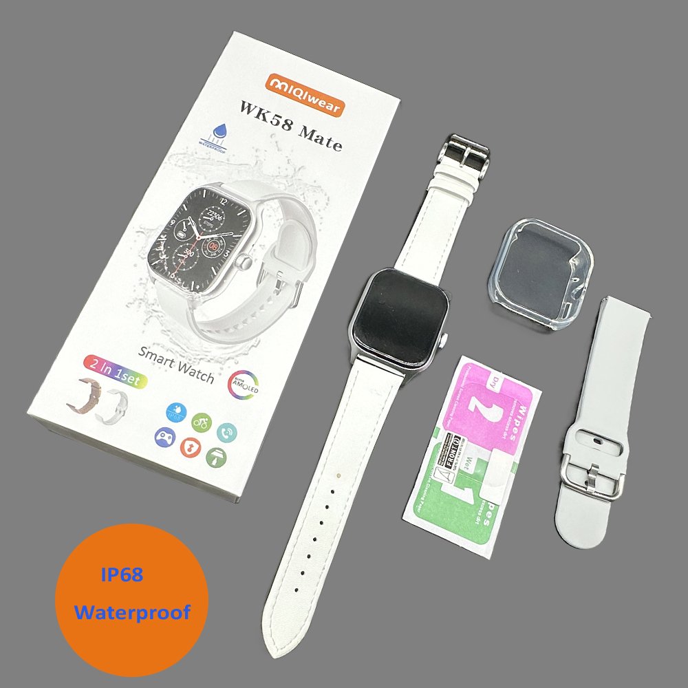 High quality IP68 Waterproof Smart Watch WK58 Mate Multi Sport Modes Double Strap Leather/Silicone Watchband Watch for Men