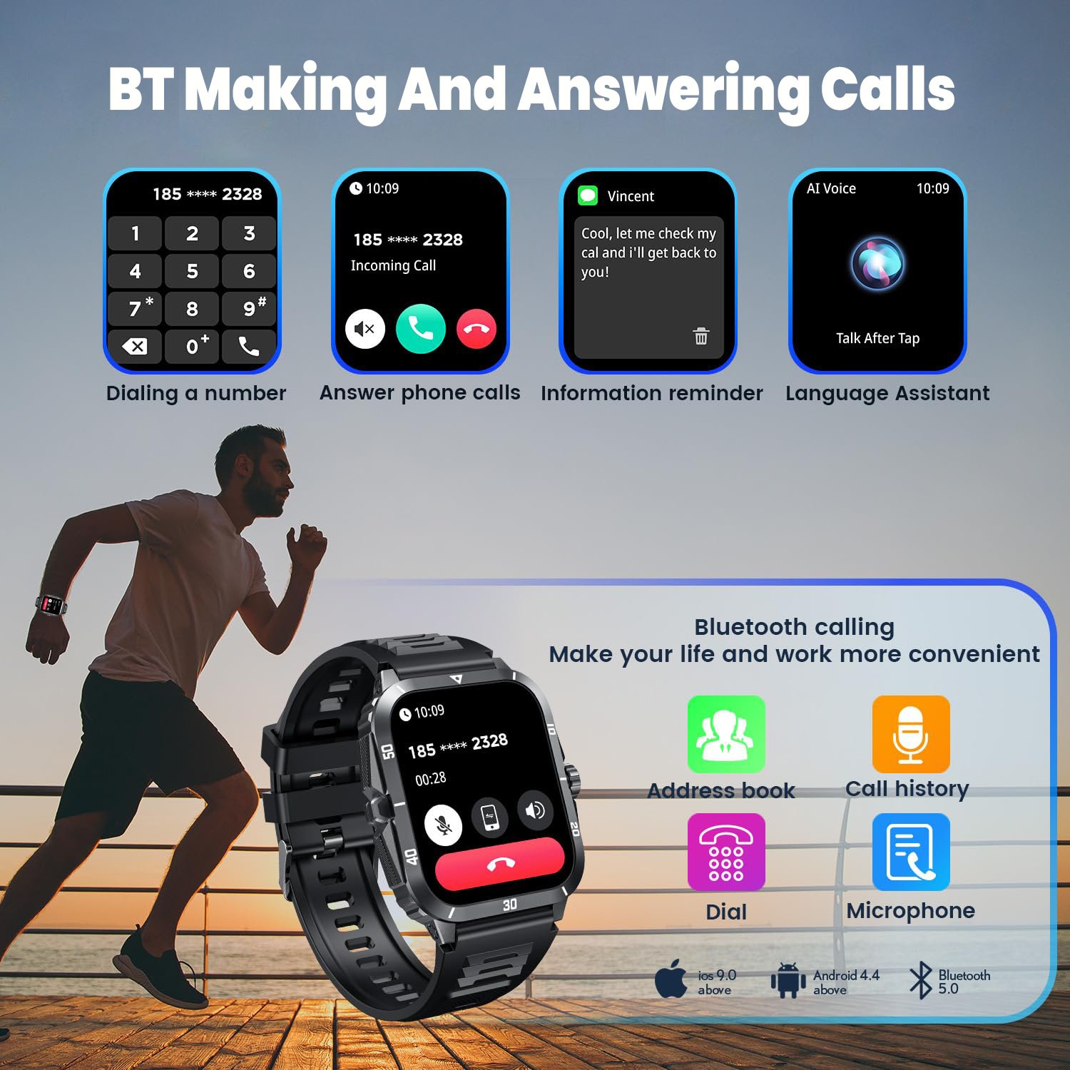 Wholesale Hot Selling Smart Watch Android BT Call Screen Full Touch 430mAh Fitness Tracker Sports Waterproof Watch for Men