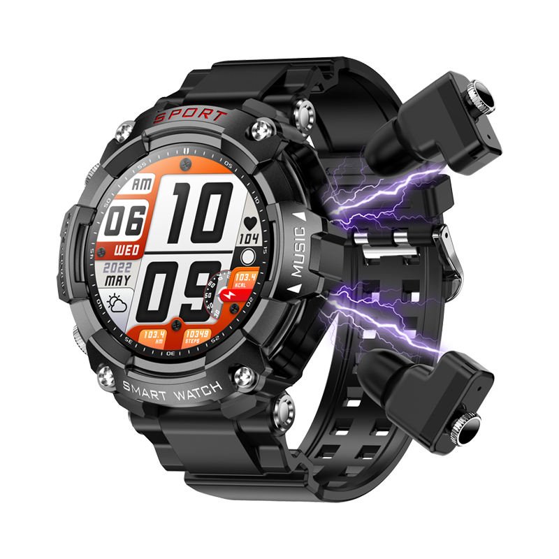 T96 BT Call Phone Talking 1 Click Recording Music Play Sport Health Smartwatch AMOLED Screen Earbuds Smart Watch 2 in 1T96