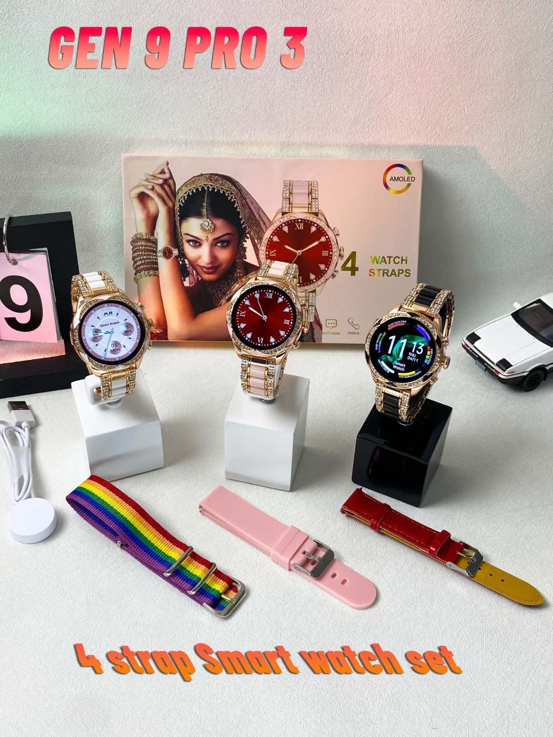 Beautiful 4+1 Women Smart Watch BT Call Smart Bracelet Gen 3pro Max Women's Gift Box Set Smart Watch Women gen9max