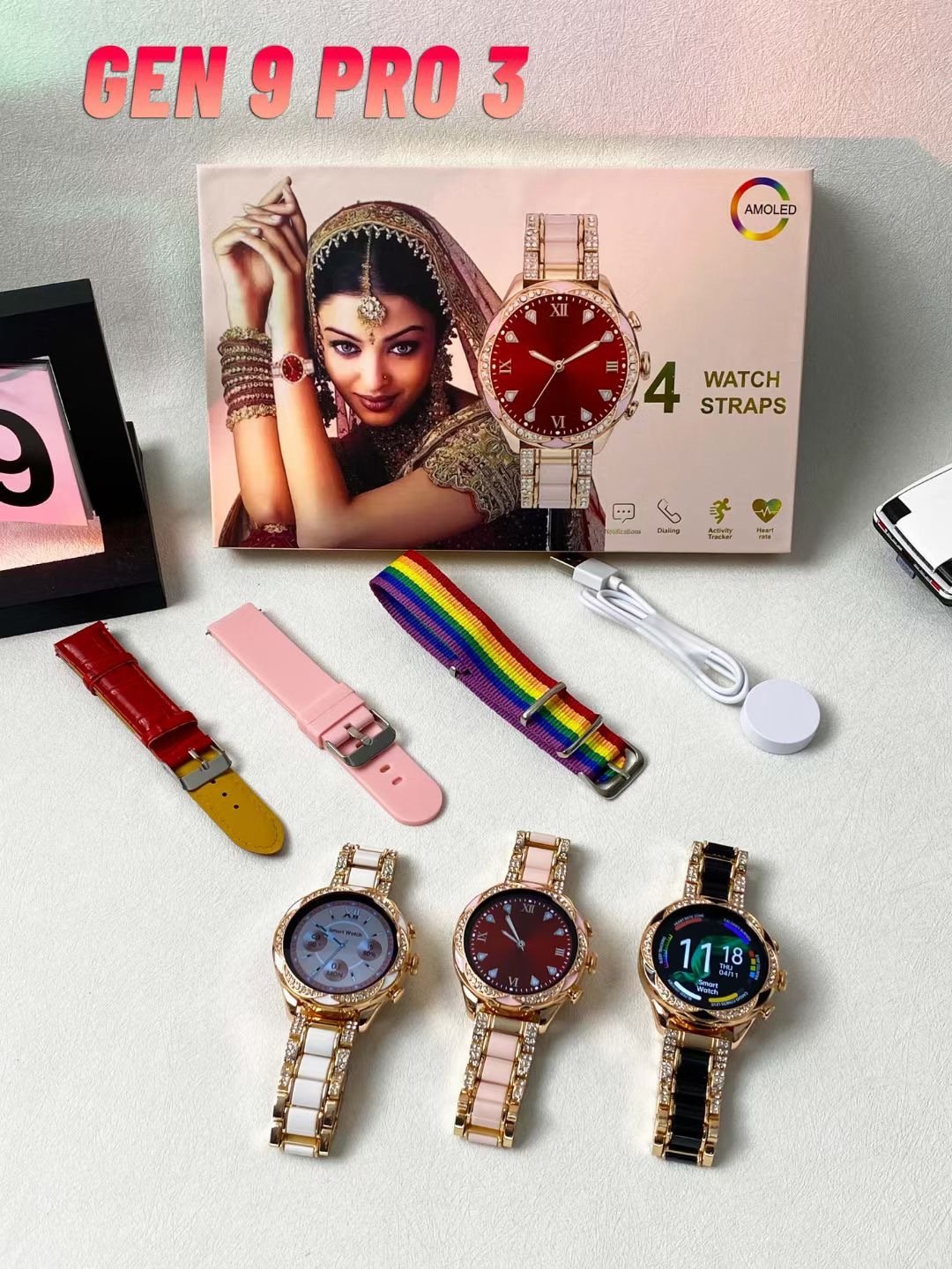 Beautiful 4+1 Women Smart Watch BT Call Smart Bracelet Gen 3pro Max Women's Gift Box Set Smart Watch Women gen9max