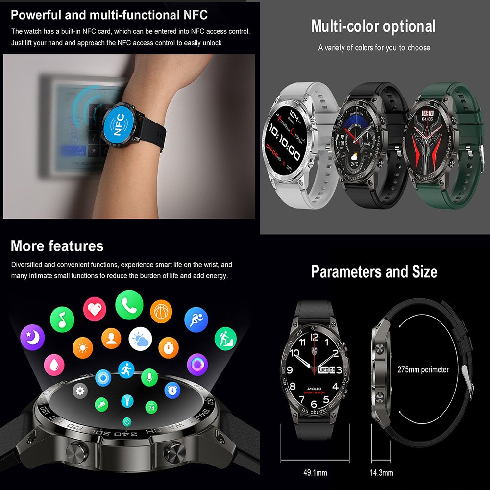 DM50 NFC AMOLED 1.43 inch 466*466 HD Large screen 400mah battery Blood Pressure Oxygen Monitor Premium Smart watch