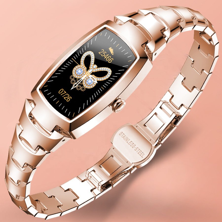 2024 New Design Fashionable Women Smart Watch Luxury Lady Design Gold Silver Metal Strap Smartwatch H8 Pro