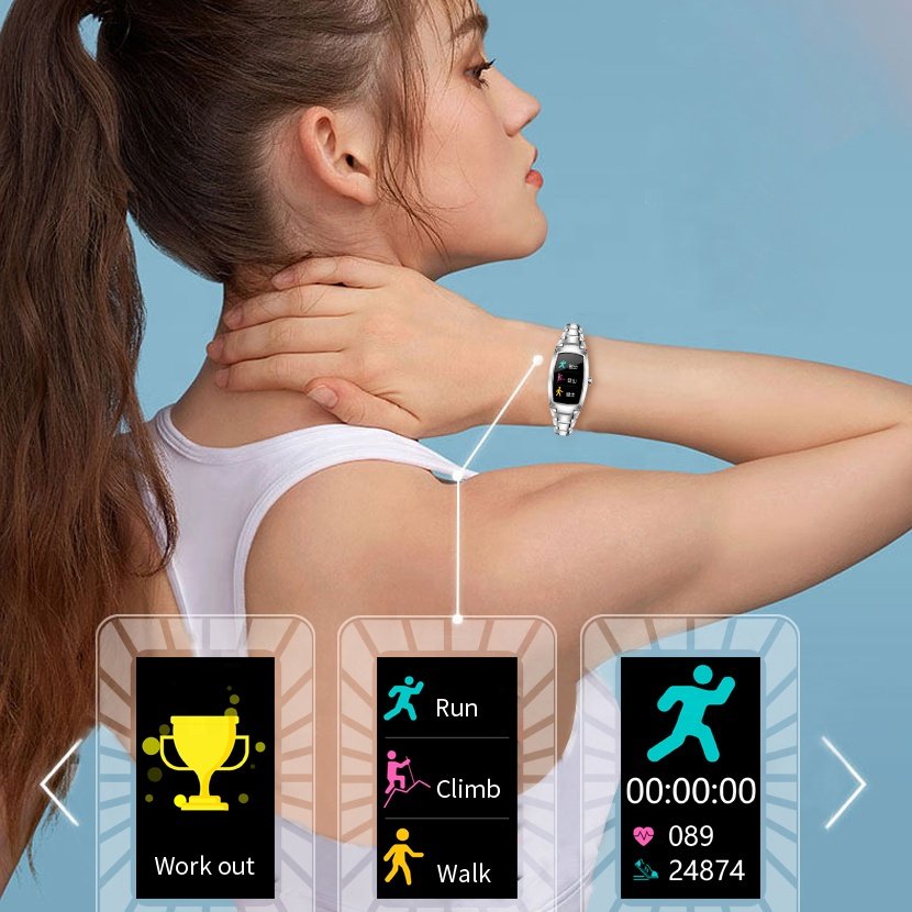 2024 New Design Fashionable Women Smart Watch Luxury Lady Design Gold Silver Metal Strap Smartwatch H8 Pro