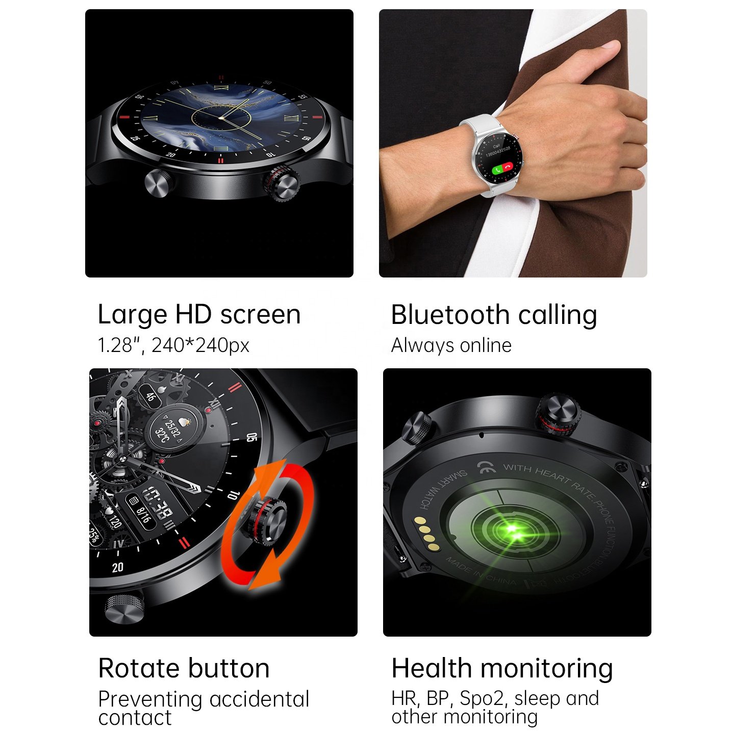 QW33 1.28'' Health Monitoring BT Call Smartwatch Reloj inteligente Hombre mujer Montre intelligente Sports Men Smart watch QW33