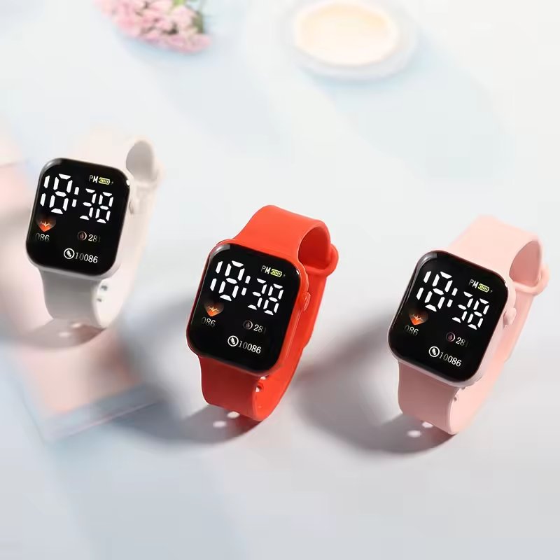 Kids Children Watch Boys and Girls Square Shape LED Sports Silicone C002 Digital Rainbow Smart Watch